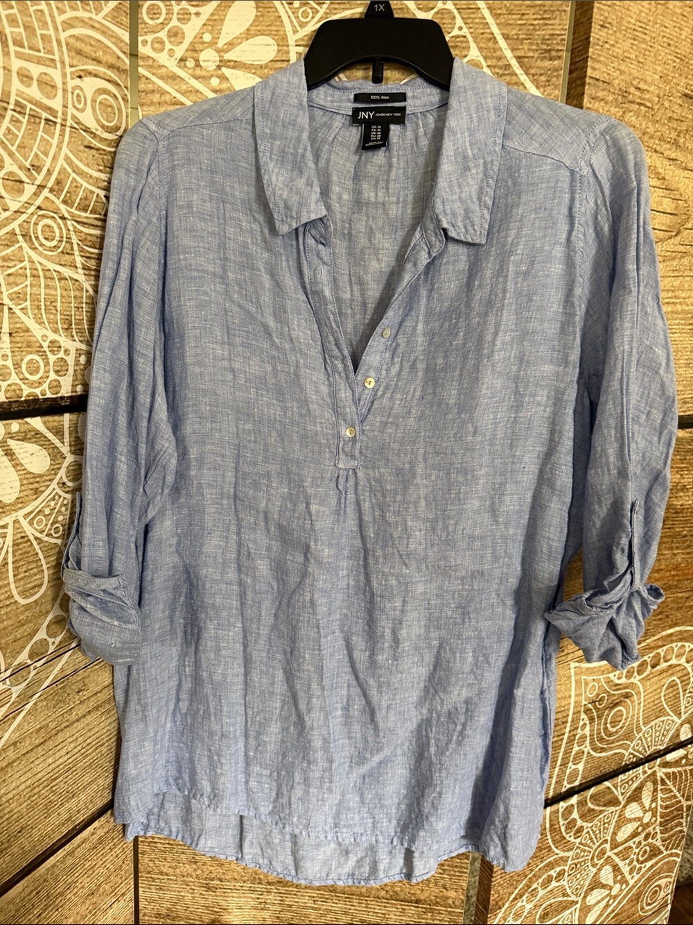 Jones New York Light Blue Button-Front Casual Shirt